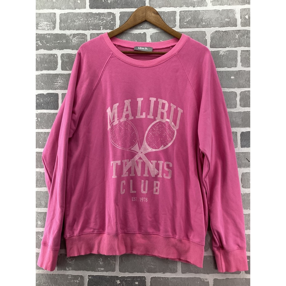 Blue B. Malibu Tennis Club Pink Graphic Sweatshirt Large 31142T Raglan Rayon